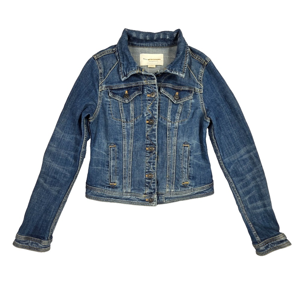 PILCROW AND THE LETTER PRESS WOMENS DENIM CROPPED JACKET DARK WASH Y2K